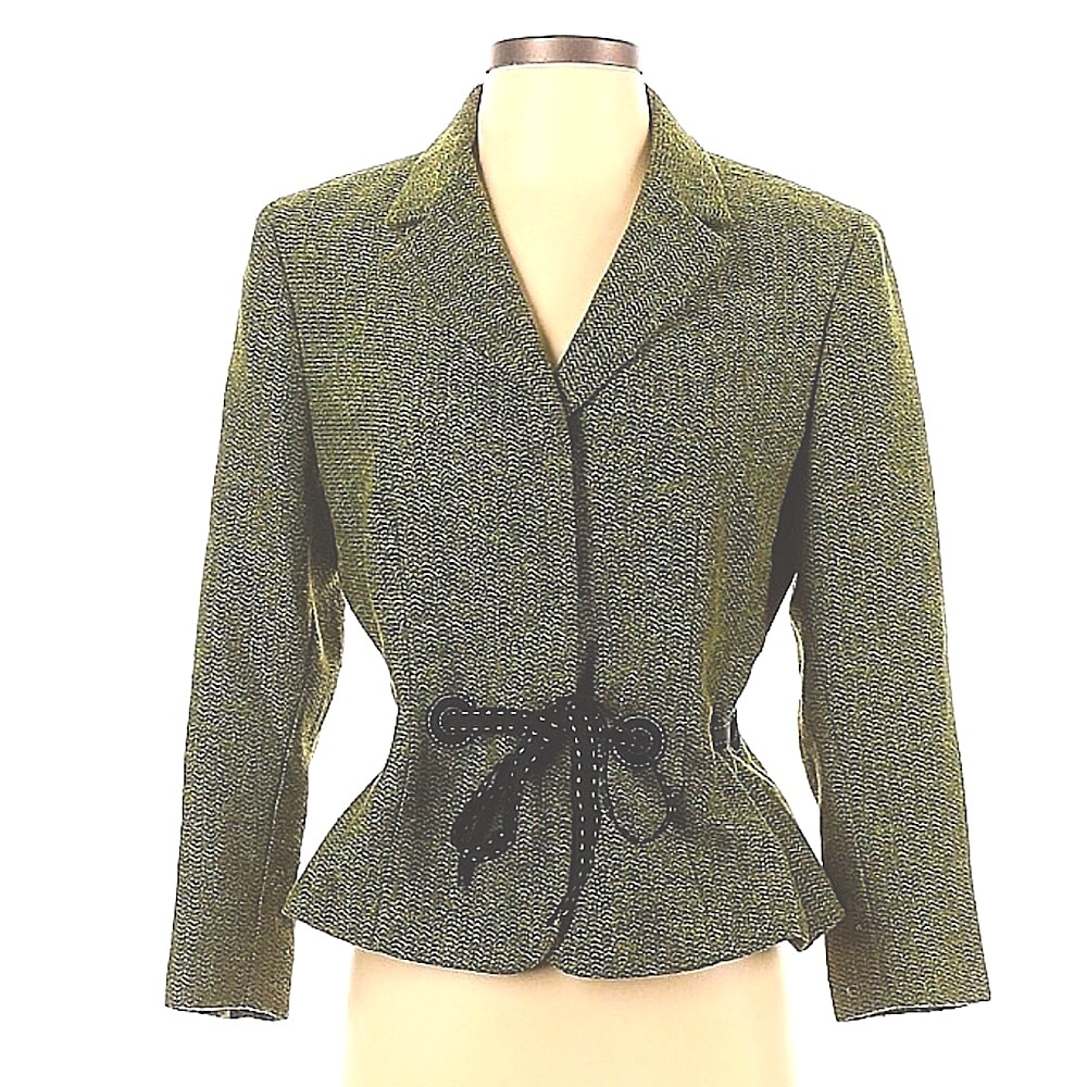 Green VINTAGE Nipon Boutique Green & Black Blazer with Slimming Tie Waist